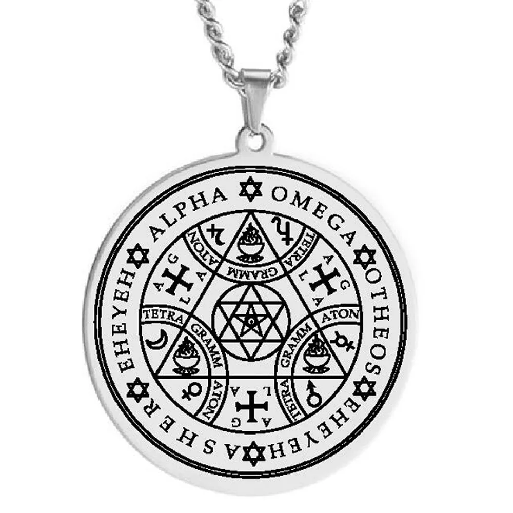 

Kitykiss Enoch Angel Magic Alpha AGLA Four Letter God Name Pendant with Triangle Star of David Element, Stainless Steel Necklace