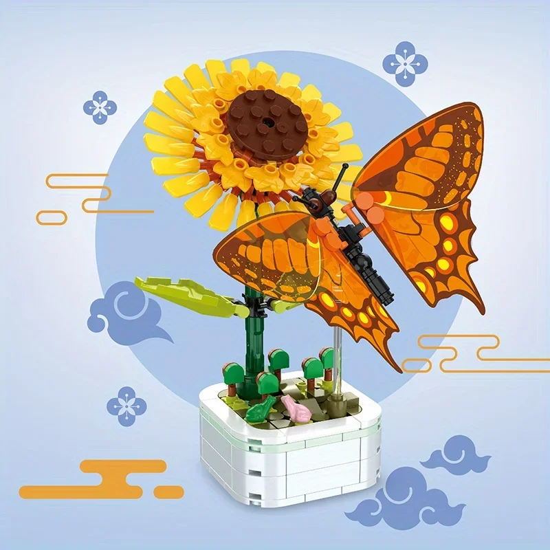 Insect Flower Building Blocks Creative Insect Succulent Bouquet Ornament Interior Decoration Children Adult DIY Assemble Toys