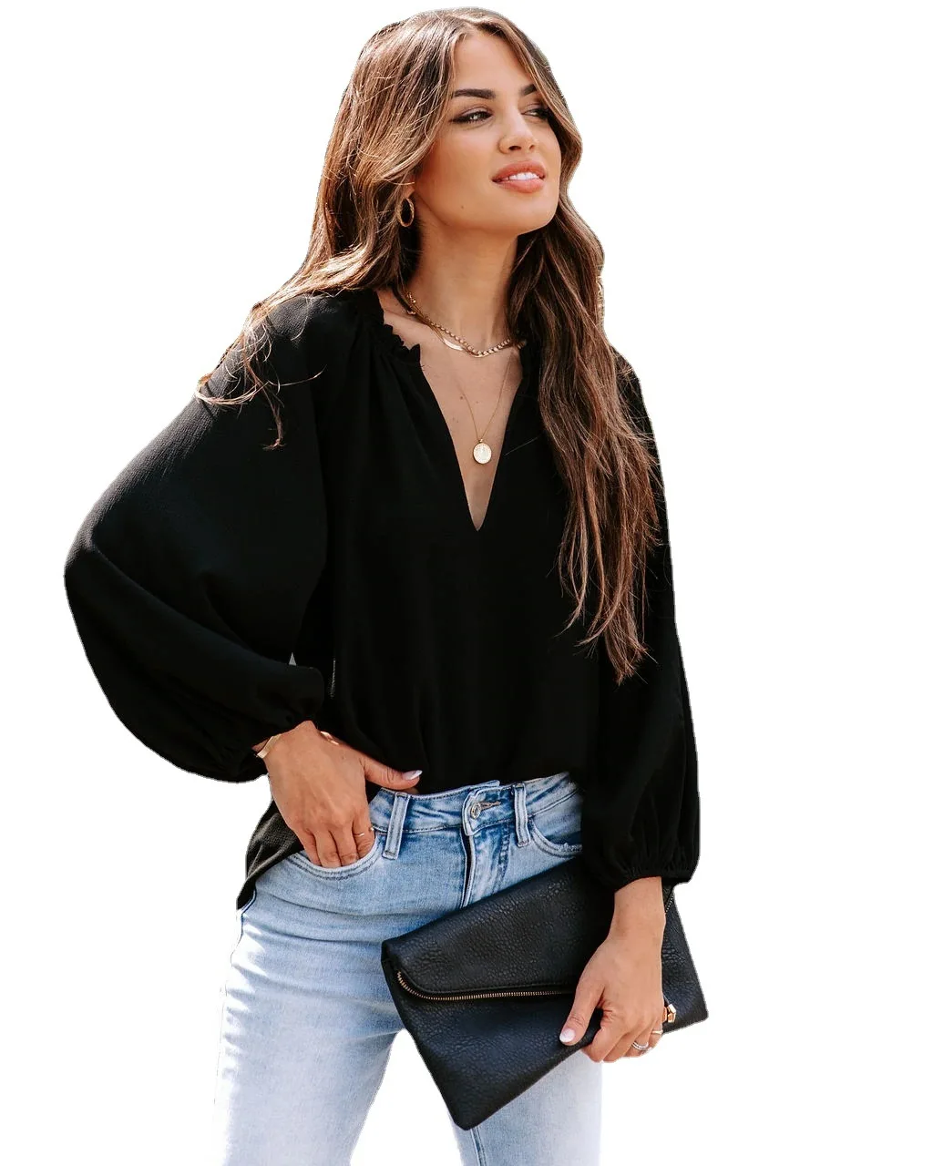

Women's Cool Long Sve Casual irt Comfortable Color Blo Faionable Ladies' Premium Clothing Pure Color irt