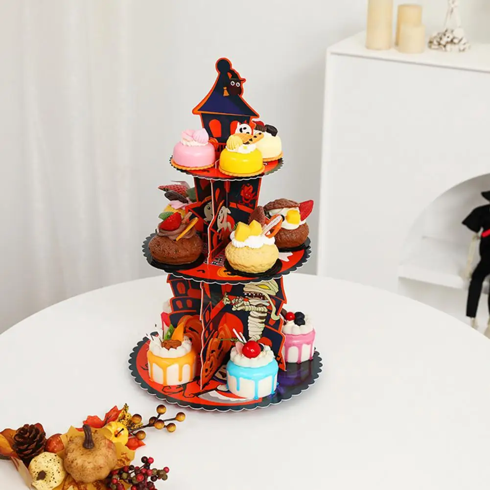 Halloween Party Centerpiece Halloween 3 Tier Cupcake Stand Tower for Birthday Party Decoration Pumpkin Ghost Cake Holder Floral