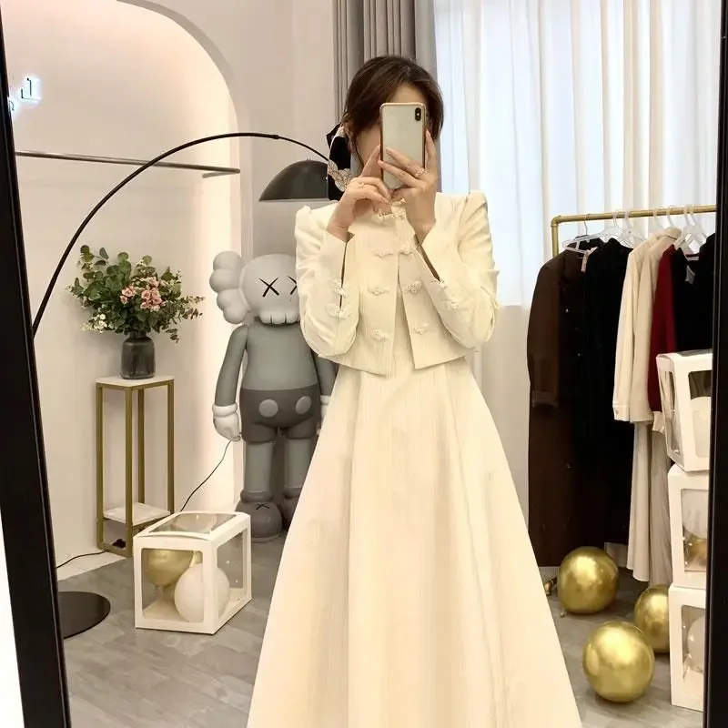 Insozkdg Women Dresses Set 2023 New Elegant Office Lady Formal Two Piece Skirt Suit Female Casual Long Sleeve Jacket with