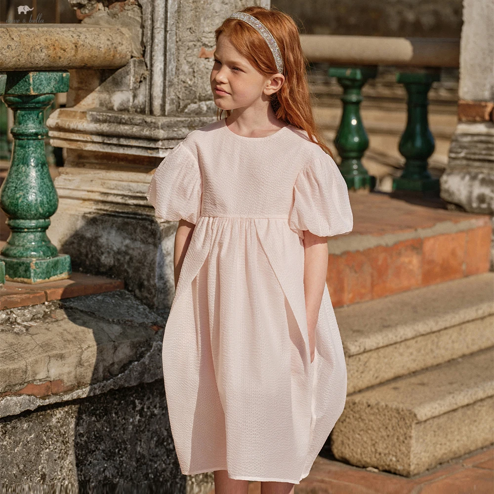 Dave Bella Girls Summer Princess Dresses Children Charm Puff Short Sleeve Party Dress Sweet Pink Clothes 7-13 Years DK2261617