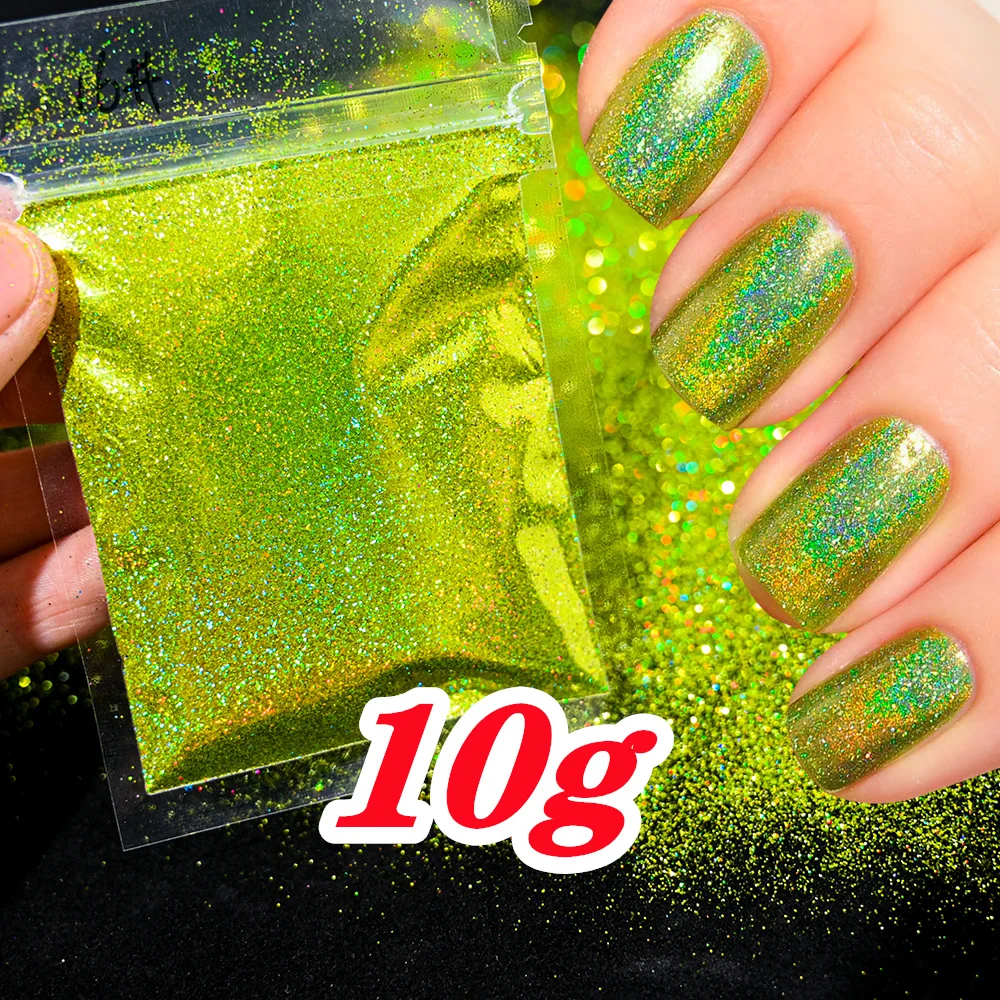 Laser holografischer Regenbogen-Nagelglitzer, 0,2 mm, glitzernde Nägel, Glitzerpulver, 10 g/5 g, schillernder Glitzerstaub, DIY-Nagelkunst-Dekoration