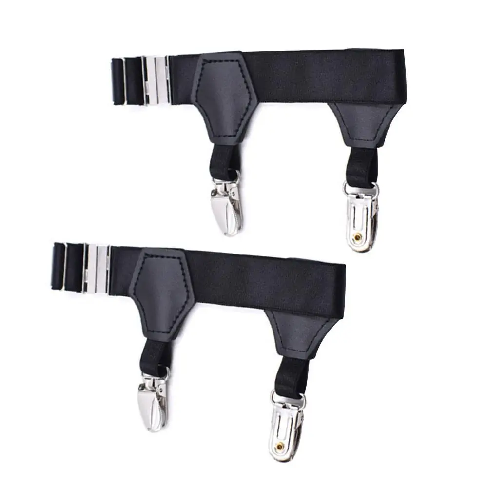 Ligas de calcetines negros para hombre, cinturón ajustable elástico antideslizante, tirantes de boca de pato, Clips, tirantes, calcetín, X2O0, 1 par