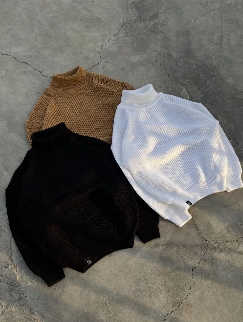 

New Solid Color Harajuku Retro Autumn and Winter Warm Sweater Men Y2K Casual Fashion High Street Vintage Long-sleeved Top Women