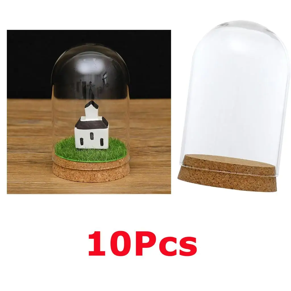 10Pcs 8x12cm Desktop Glass Dome Cover Cloche Bell Jar Landscape Terrariums with Wood Cork,Dry Flower Vase