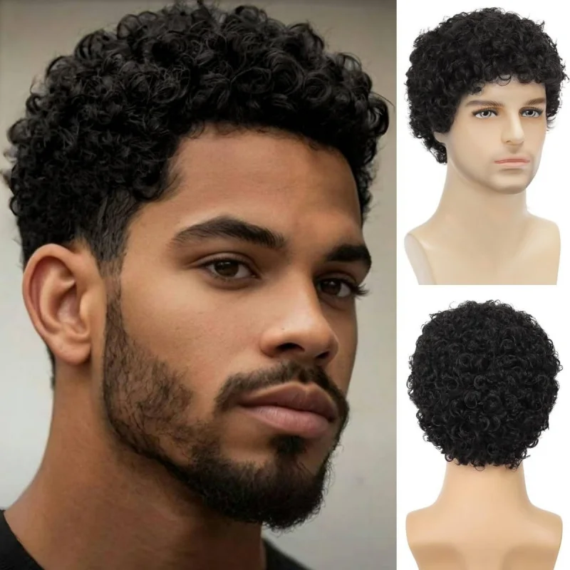 European and American fashion 's , fluffy short hair, machine-made synthetic fiber wigs, men's headgear