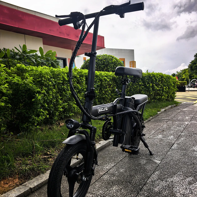 Black E-Bike, Foldable Ebike, 500W Motor, Detachable Battery,Max Load 330LBS, 19.9MPH Top Speed, 14*2 All-Terrain Tires，Bright Headlight 3-Riding Modes 6-Hour Charging Time, City Commuter Bike, Front Shock Absorptions/Full Shock Absorptions Optional image 4