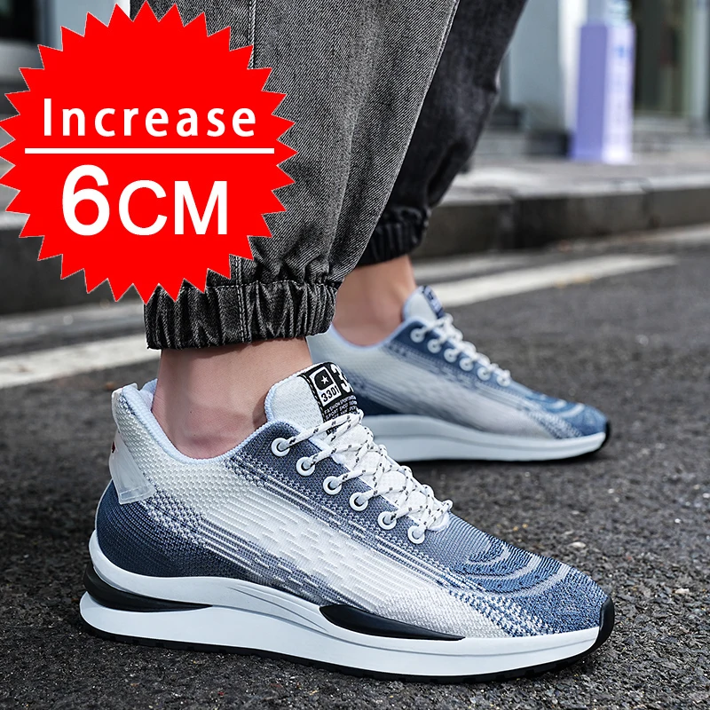 Fashion Breathable Elevator Shoes Man Sneakers Heightening Shoes Height Increase Insoles 6CM Men Daily Life Casual Lift Sports