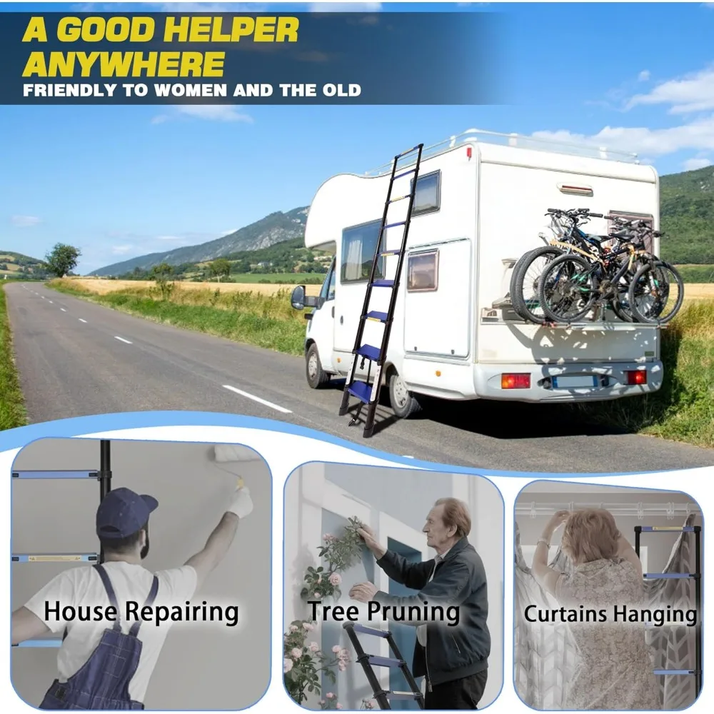 سلم تمديد خفيف الوزن من الألومنيوم بطول 8.5 قدم، خطوات دواسة واسعة، سعة 330 رطل، شديد التحمل، للاستخدام متعدد الأغراض