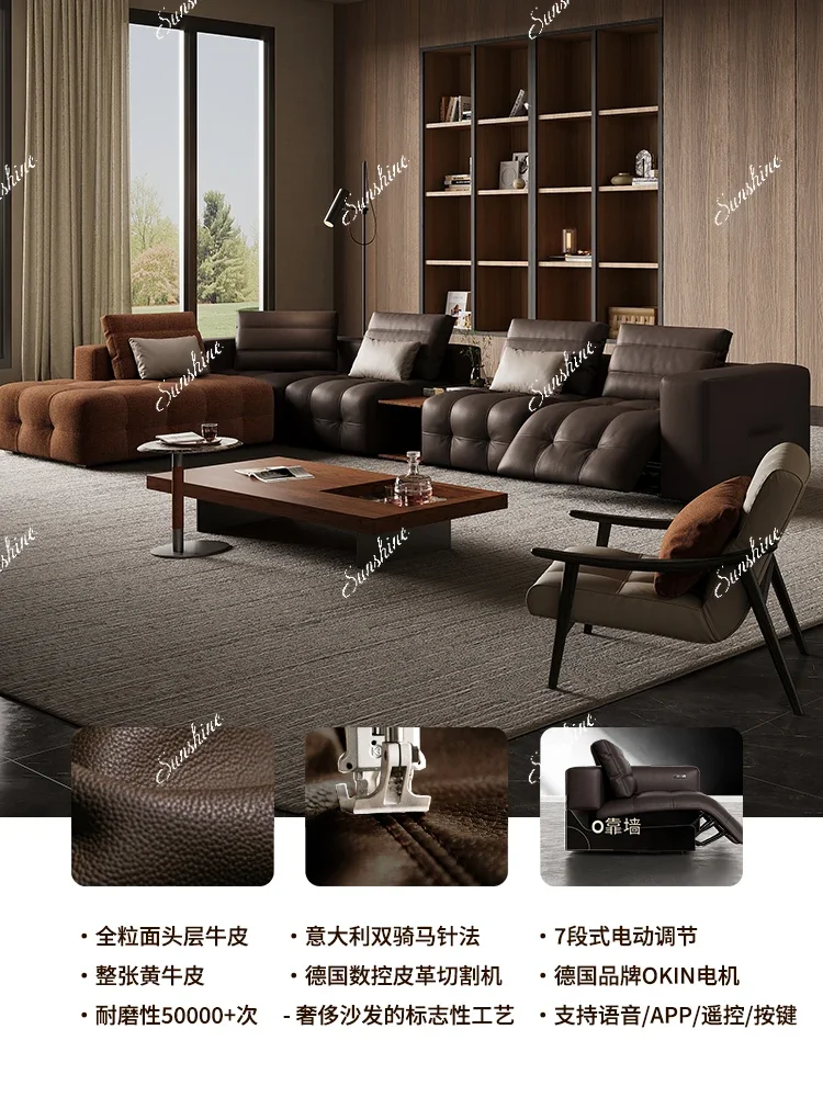 Sofa large apartment medieval style living room first layer cowhide module combination tofu blockP
