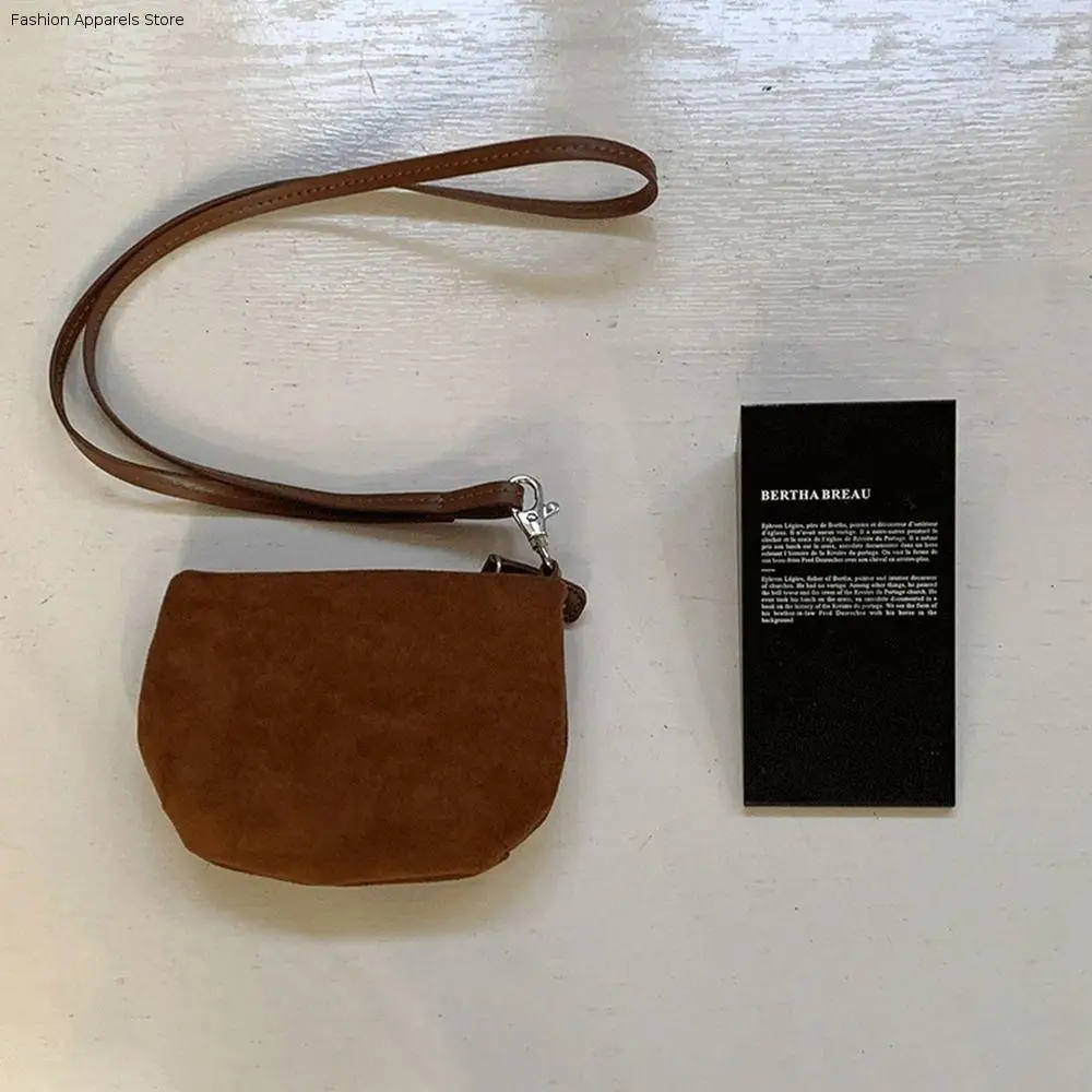 

Ins PU Leather Suede Coin Purse Shoulder Bag Hanging Neck Lanyard Wallet Purse Korean Style Mini Storage Bag Girls/Female