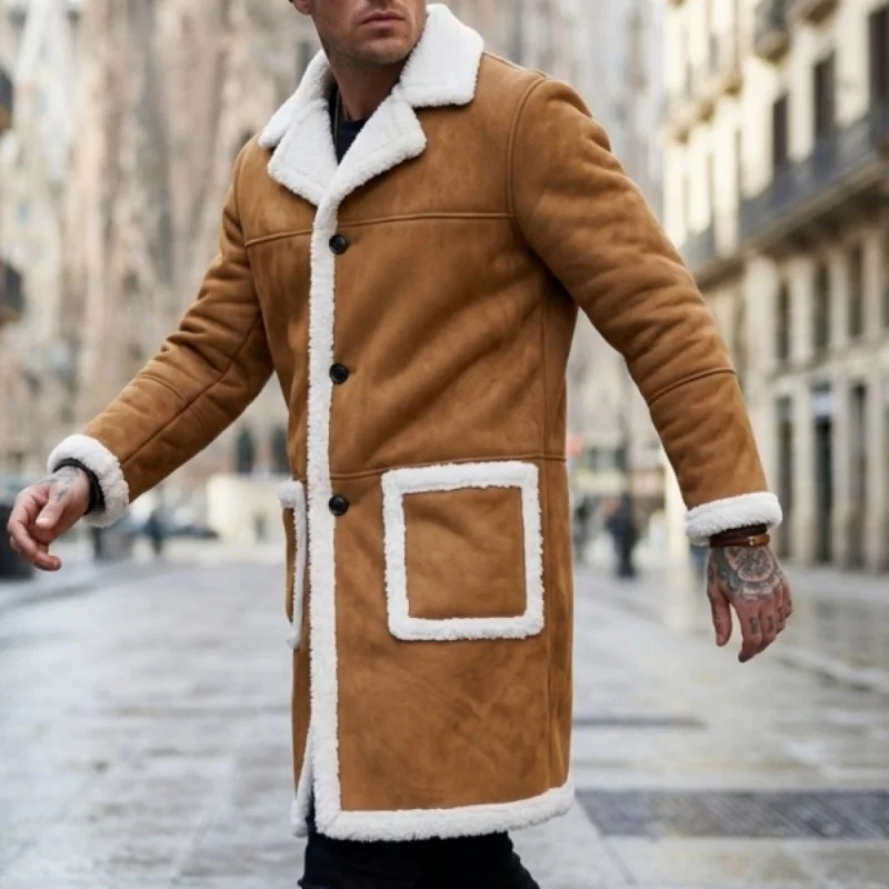 New Winter Thick Coat Matching Color  Velvet Single Breasted Jacket Outdoor Hiking Warm Windproof Coat Popular Street Men's Wear