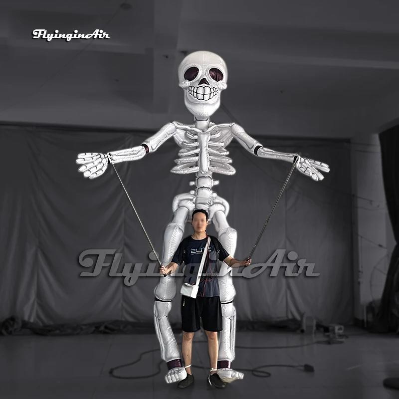 

Walking Inflatable Skull Man Puppet Halloween Parade Performance Costume 3.5m White Blow Up Skeleton Zombie For Event