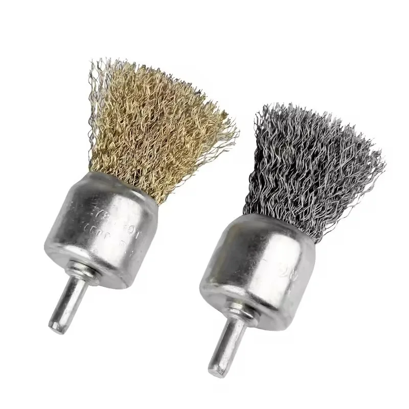 1Pcs 10-65mm Stainless Steel Wire Brush Wheel Wire Cup Brush Copper-Plated Drill Bit Rust Remover T-Type Grinding Head 6mm Shank