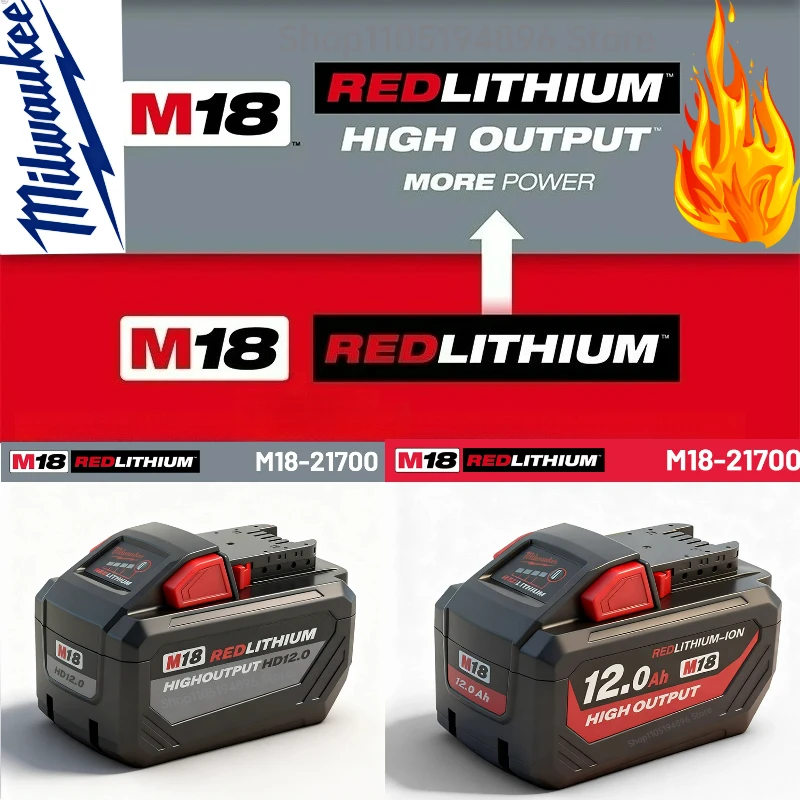 

Original 15-Cells 21700 Milwaukee M18 18V 12.0Ah Li-ion Rechargeable Battery, Replacement, for 48-11-1815 48-11-1850 Power Tools