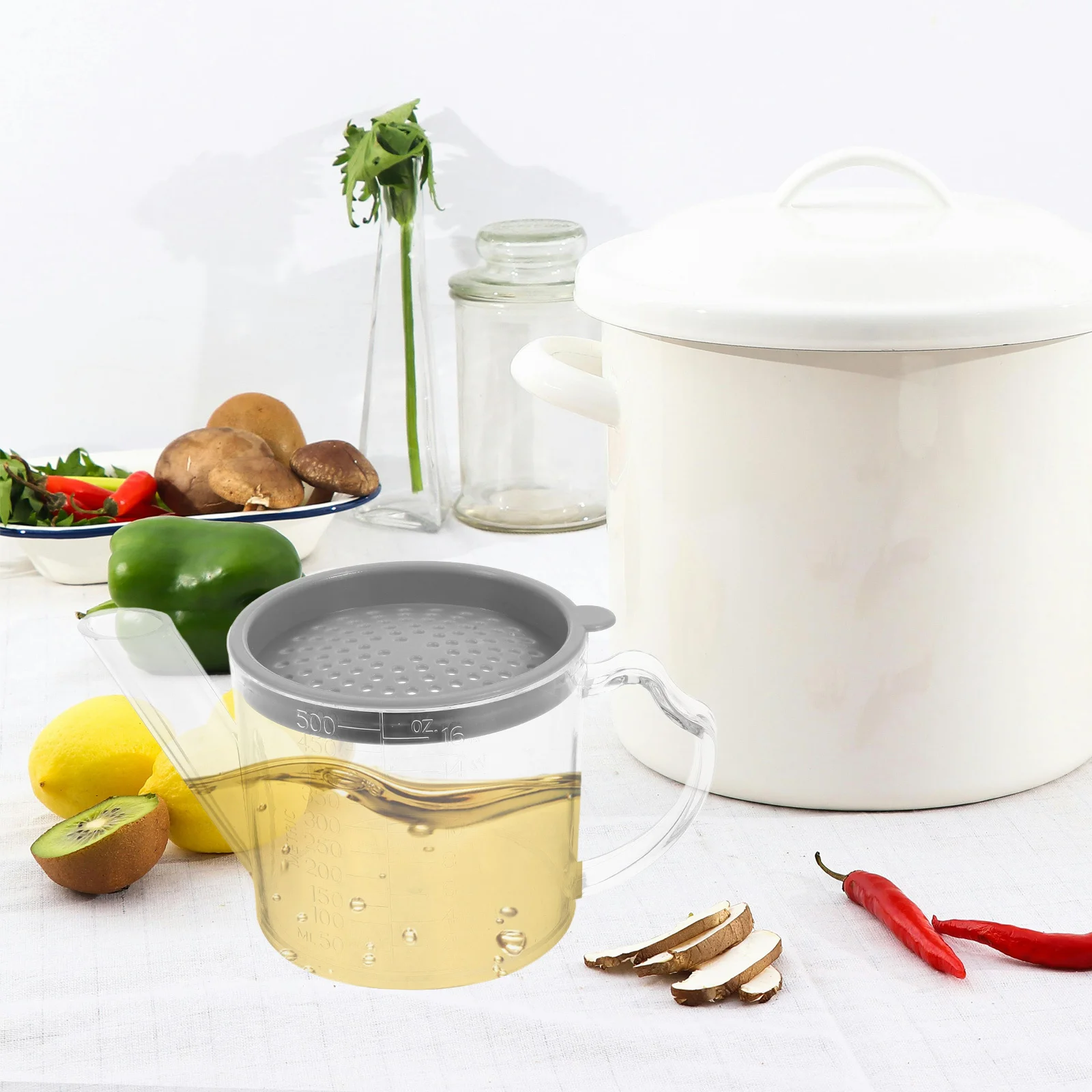 

Strainer Pot With Measurement Marks Cooking Oil Container For Grease Separation Clear Fat Separator Oil Storage Container