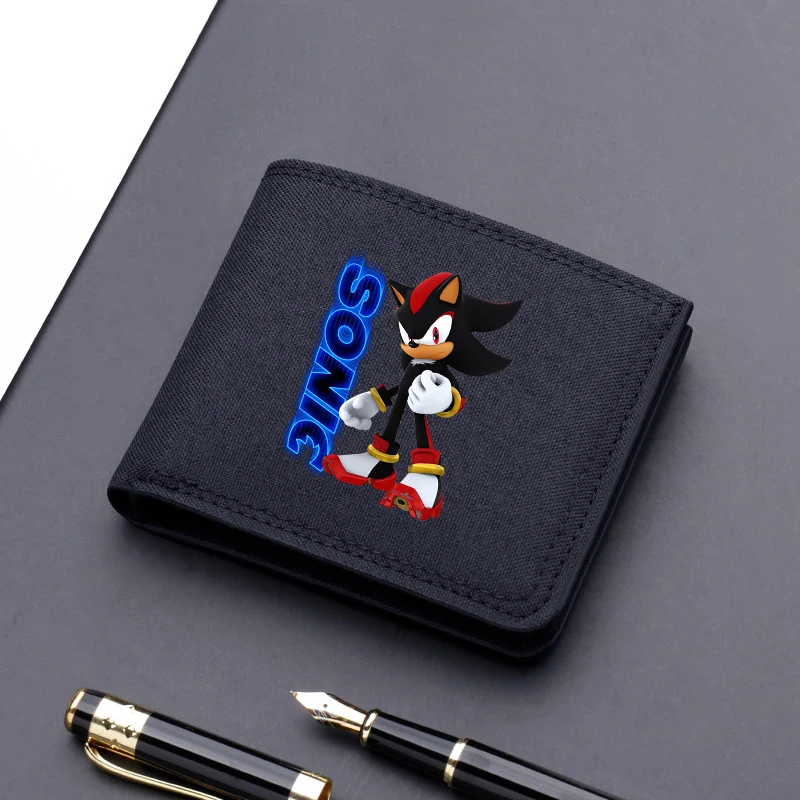 Sonics Men Folding Wallet Boy Cartoon Anime Pattern Purse Multi Functional Money Pack Cute Large Capacity ID Card Bags Xmas Gift