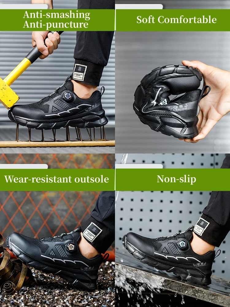 WOUDHONY Rotating Button Safety Shoes Men Work Steel Toe Sneakers Lightweight Anti-smash Anti-puncture Protective Safety Shoes