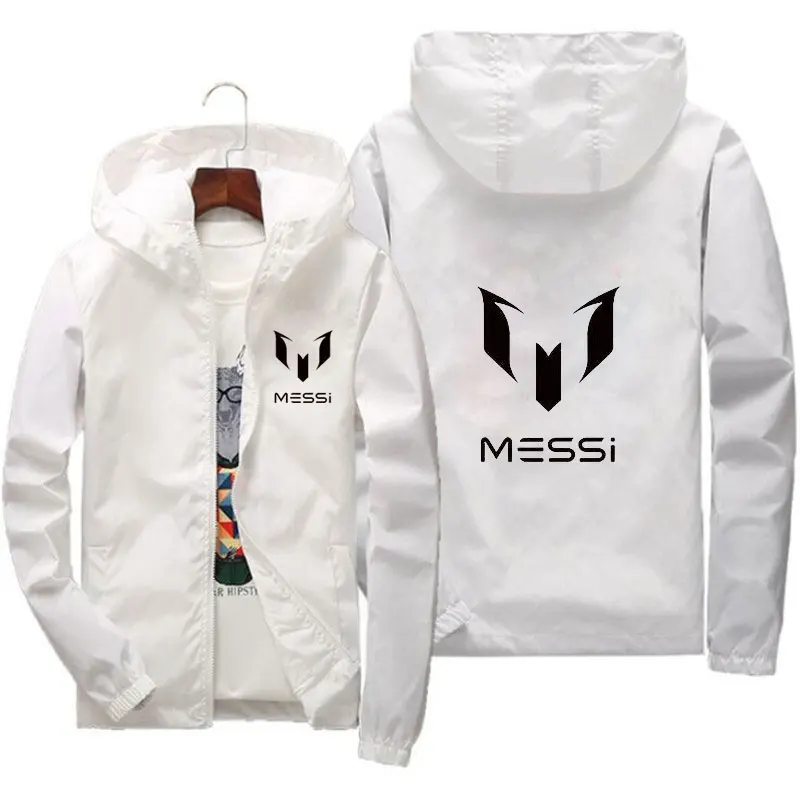 

Spring bomb men's Hooded Jacket 2024 Messi print slide sportswear slim fit patchwork windbreak jacket fitness jacket men's wear