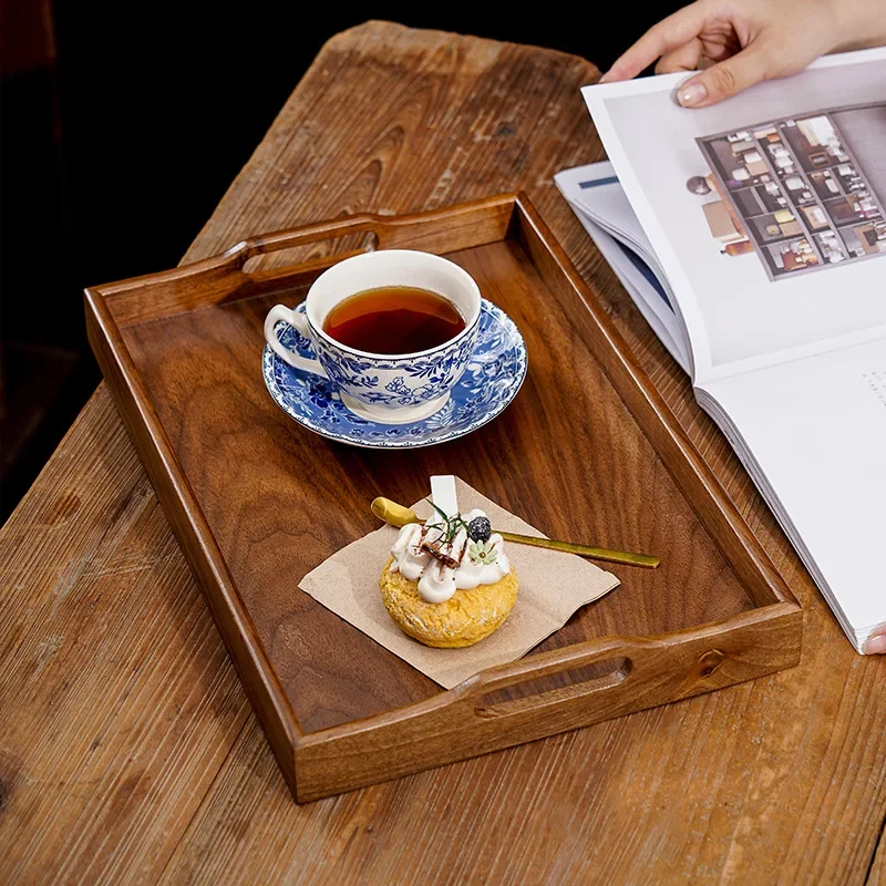 Walnut Rectangular tray vintage style creative snack tray household dry fruit plate snacks candy fruit plate Tea Cup Trays