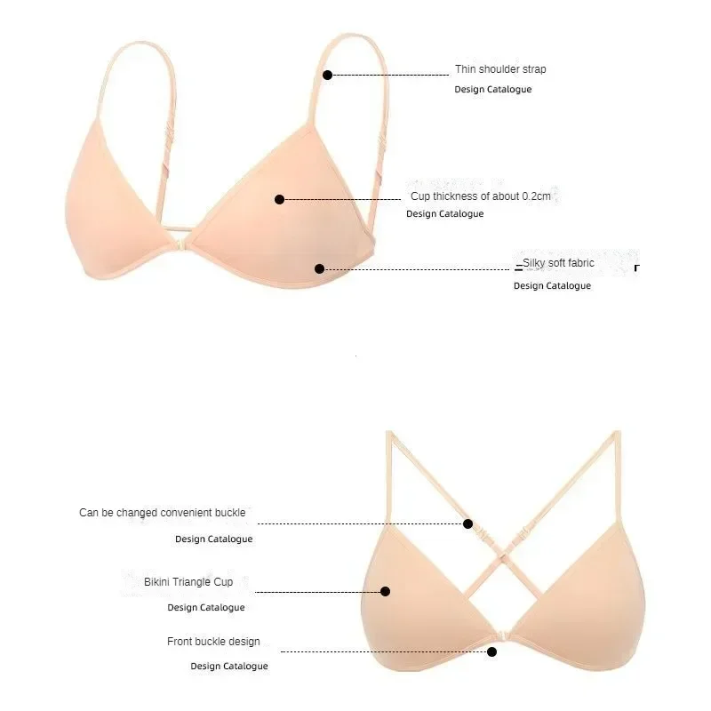 Sexy tenké bezešvé podprsenky pro ženy, spodní prádlo s trojúhelníkovým výstřihem, ženská krása, zadní přední přezka, podprsenka s křížovými ramínky, topy a spodní prádlo nové - náhled 4
