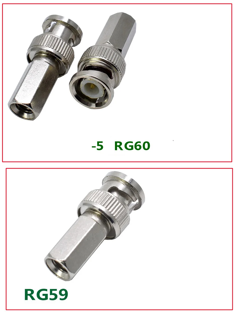 50pcs BNC Male to RG 59/ RG60 Connectors Coaxial CCTV Cameras