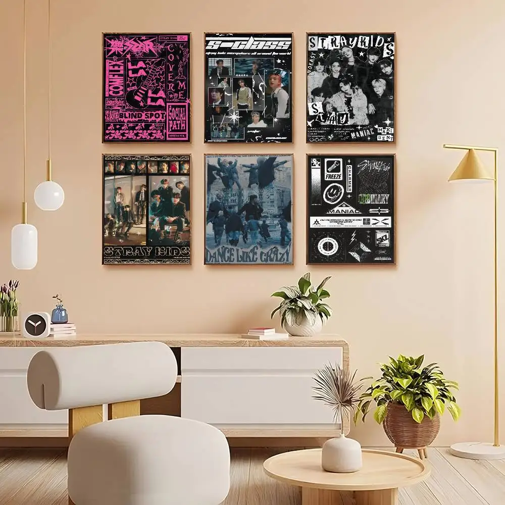 Kpop Anime-Poster, selbstklebende Whitepaper-Drucke, Poster, Kunstwerke, Kawaii-Raumdekoration, Stray 5-STAR-Kids-D