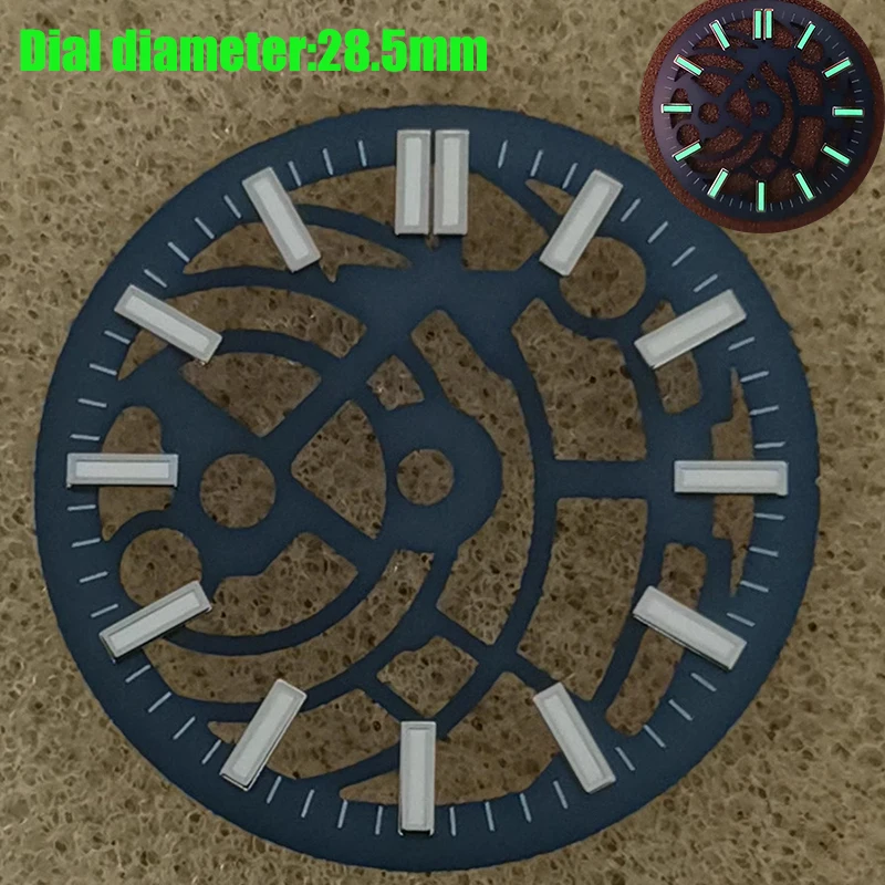 قرص ساعة مجوف 28.5 ملم أسود أزرق أخضر قرص أبيض أخضر مضيء مناسب لساعة حركة NH70 أجزاء إكسسوارات الرجال