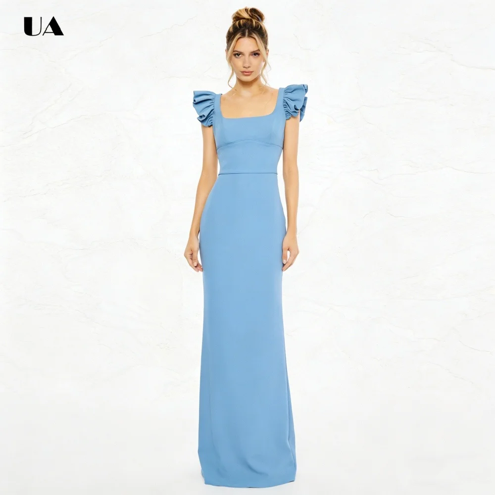 

Elegant Column Prom Dress with Flying Sleeves, Solid Square Collar Evening Dress with Open Back, Classic Customized Party Gown