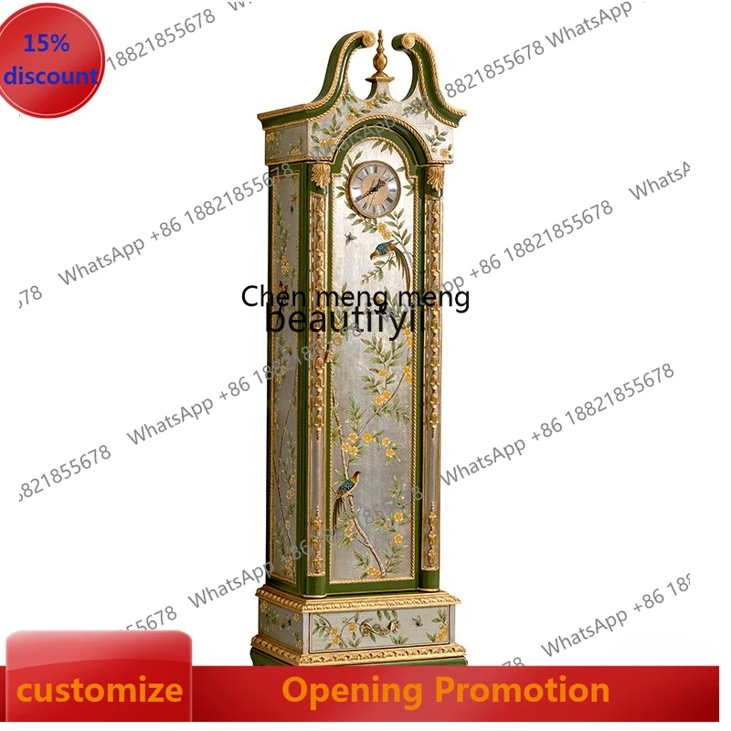 

ss7486 French villa luxury decorative cabinet European classical art gold and silver foil hand-painted floor clock living room