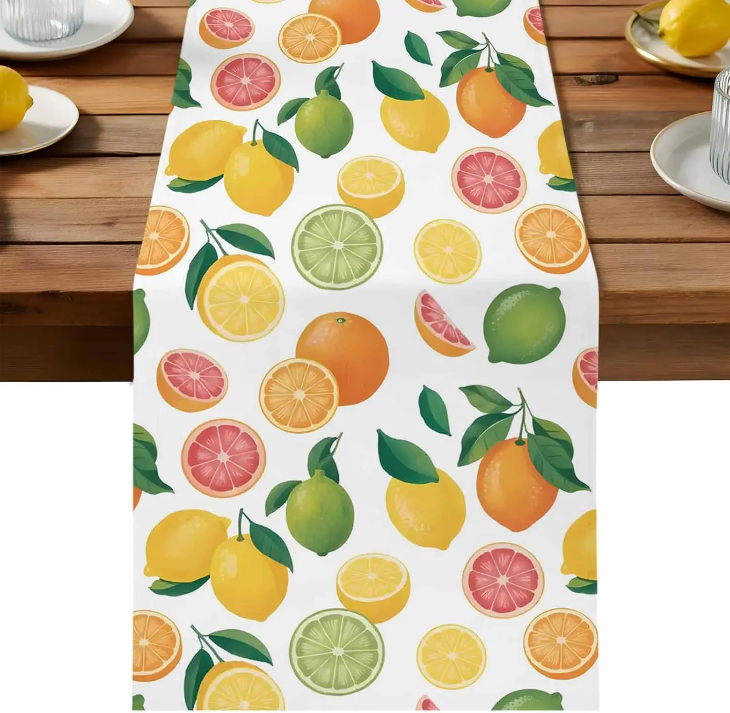 Summer Lemon Orange Grapefruit Linen Table Runner Home Decor Farmhouse Washable Kitchen Dining Table Runners Wedding Party Decor