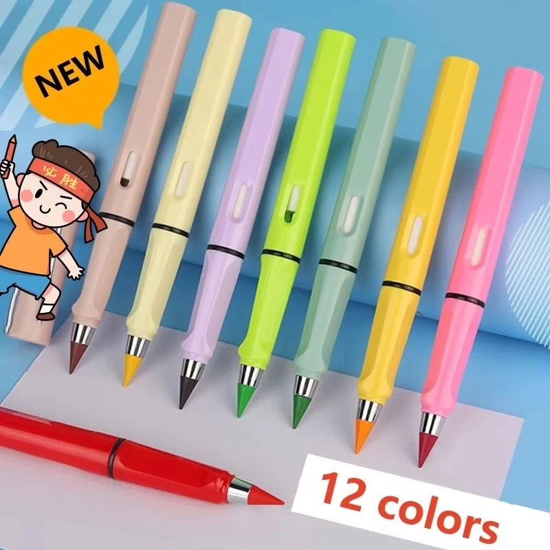 

1/2set Kawaii 12 Colors Eternal Pencil No Ink Unlimited Pencils School Kids Art Painting Color Sketch Writing Stationery