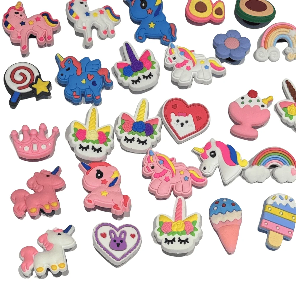 29Pcs Cartoon Miniso My Little Pony Crown Flower Candy PVC Shoe Charms For Clogs Pins Garden Shoes Buckle Ornaments Party Gift