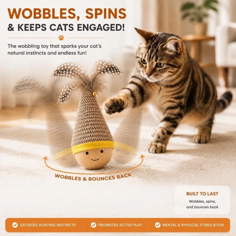 1Pcs Tumbler Cat Toy Feather Teaser Wand Scratch Resistant Bite Resistant Self Play Cat Toy For Kitten Adult Cats Pet Supplies