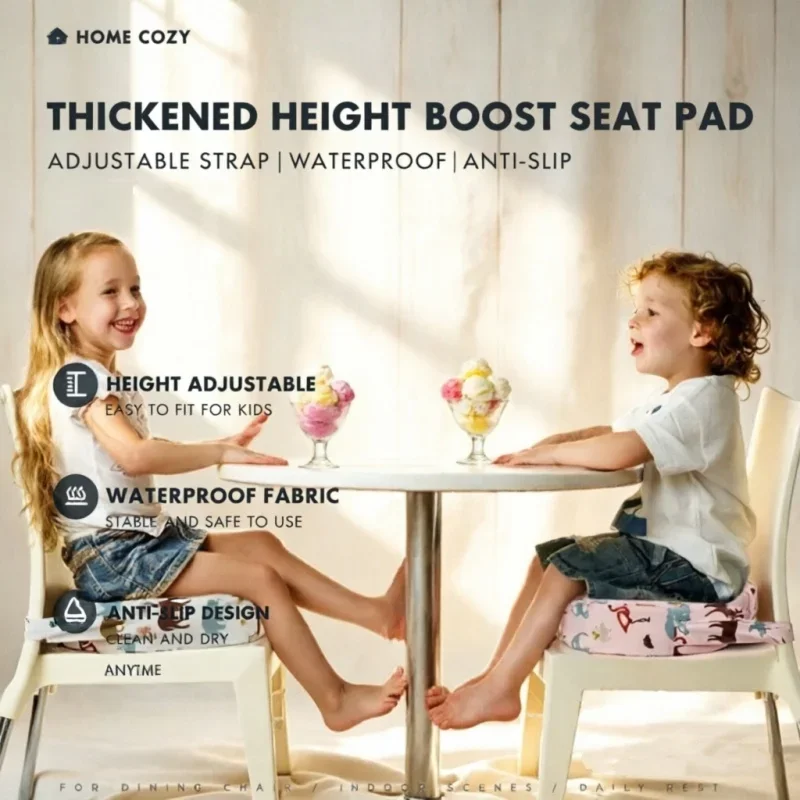 thickened-height-boost-seat-pad-adjustable-strap-anti-slip-waterproof-fabric-for-dining-chair-indoor-eating-daily-rest-scenes