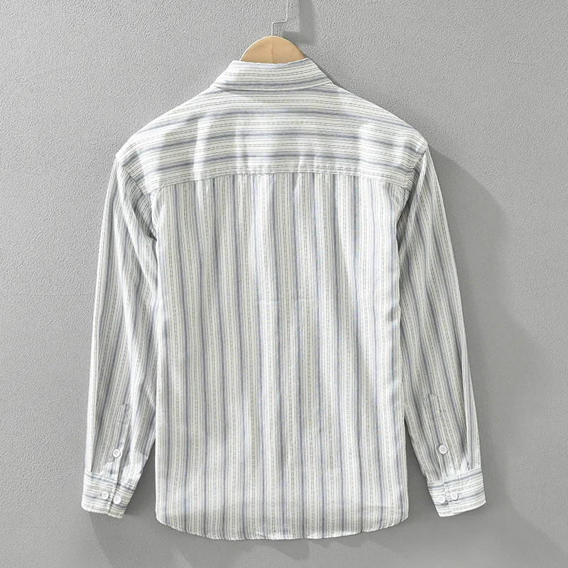 2024 Autumn New Patchwork Fresh Striped 100% Cotton Shirts for Men Clothing Casual Slim Long Sleeve Men Shirts CM7282