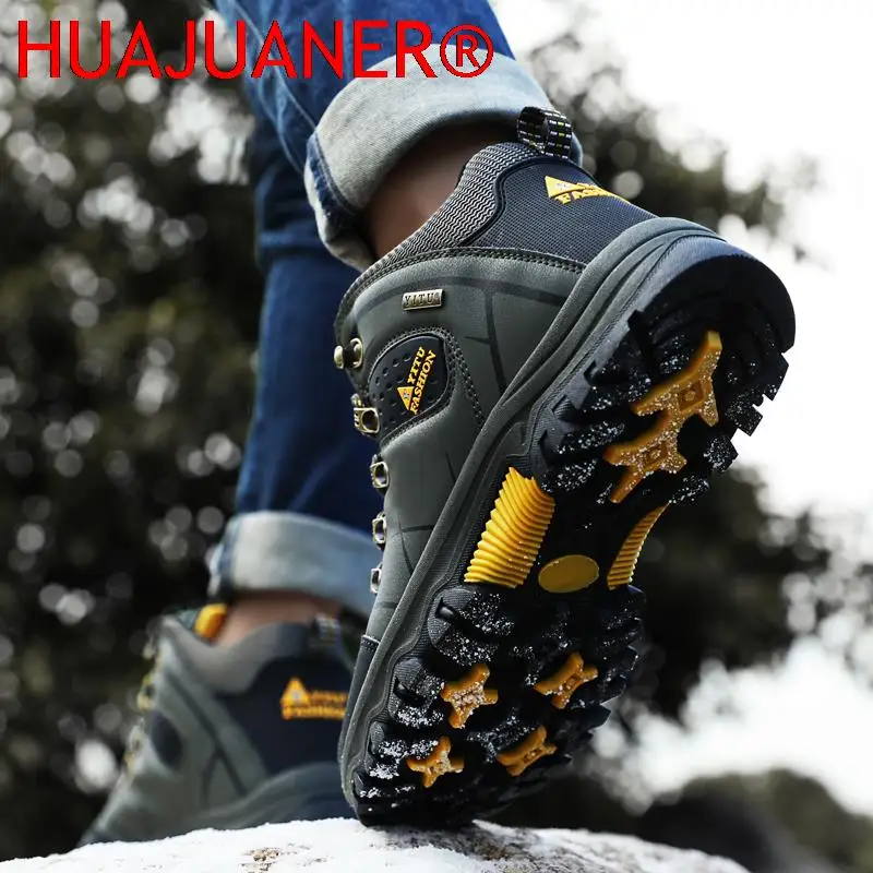 Winter Ankle Boots Leather Men Casual Shoes Outdoor Waterproof Work Rubber Mens Hiking Boots Sneakers Warm Snow Boots