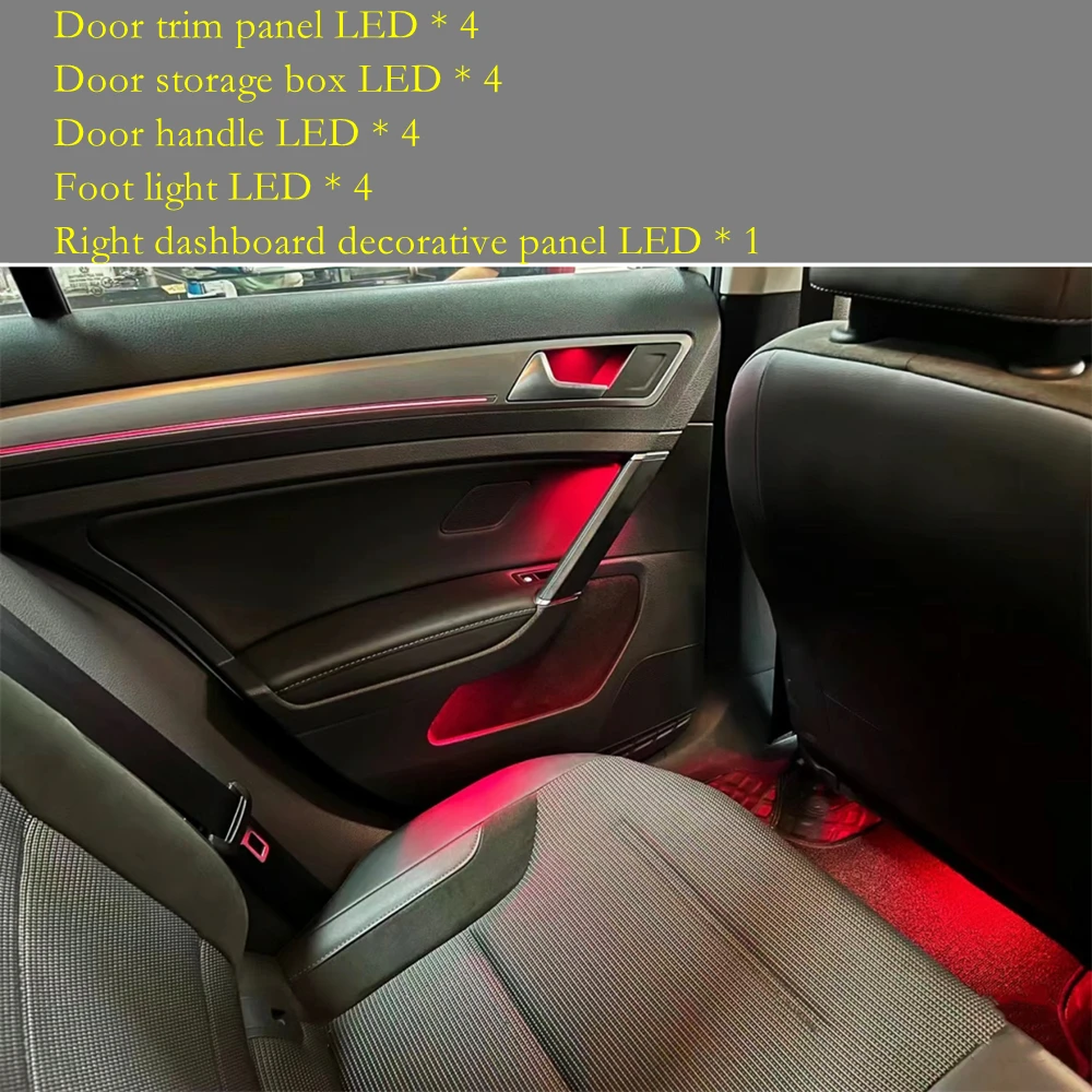 Automotive LED ambient light decorative panel for Volkswagen Golf 7/7.5 Interior lights 64 color atmosphere upgrade Button APP ﻿