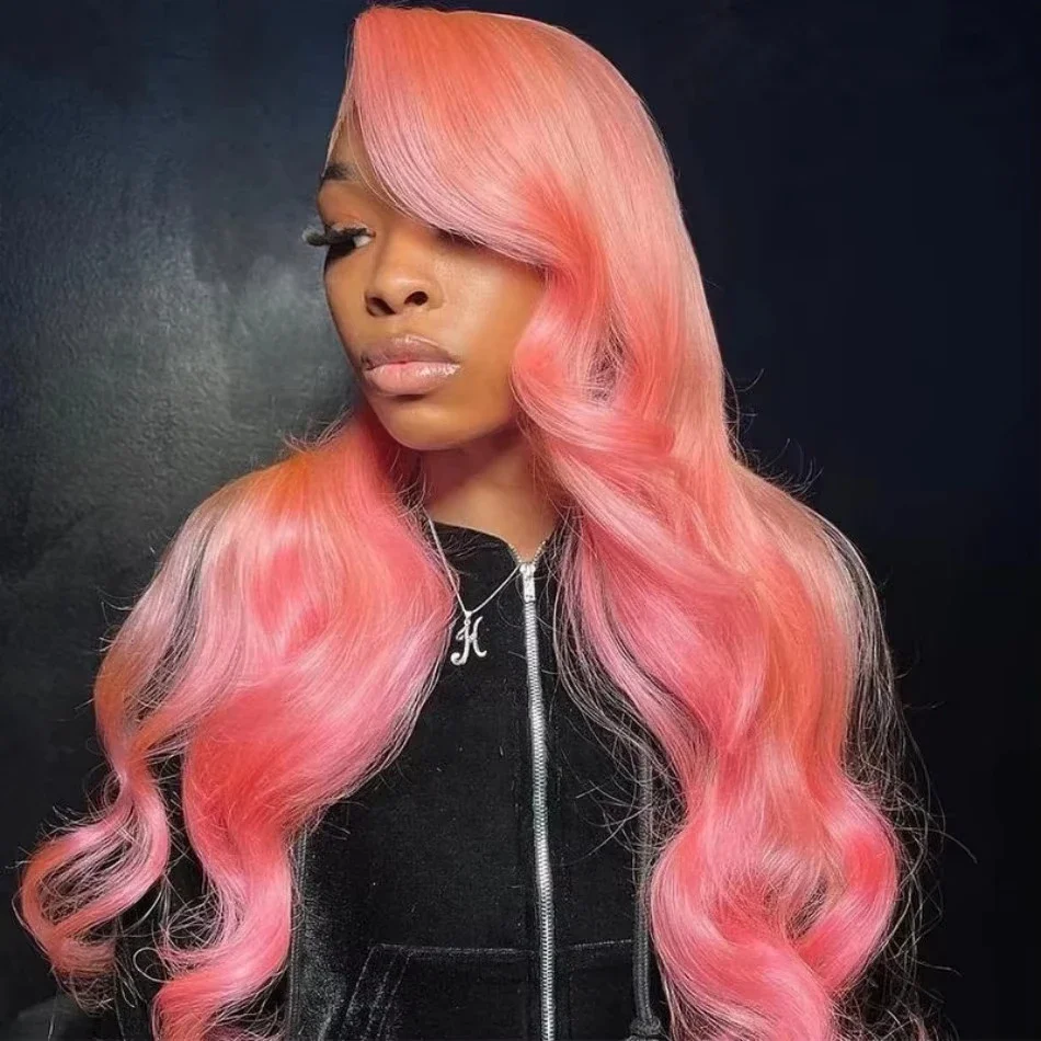 13x4 Body Wave Light Pink Lace Front Wig Brazilian Human Hair Wigs Colored Wig 13x6 Transparent HD Lace Frontal Wigs For Women view 6