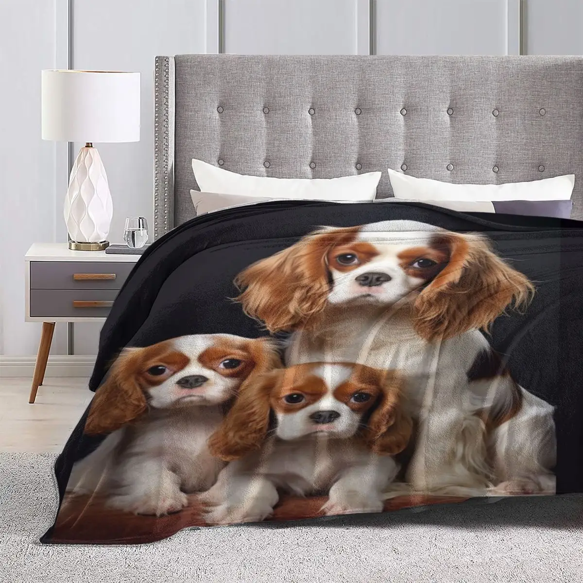 Cavalier King Charles Spaniel Blankets Dog Camping Flannel Throw Blanket Soft Warm Couch Chair Custom Bedspread Gift