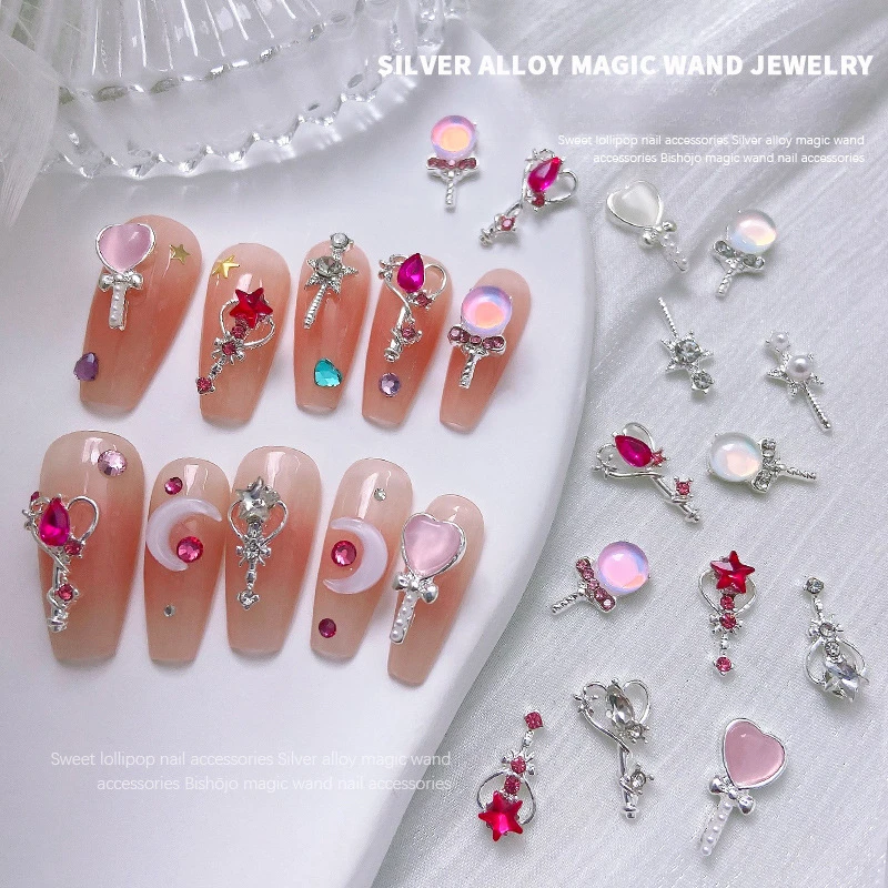 5pcs Sweetheart Kawaii Nail Alloy Jewelry Decorations Pentagram Colorful Lollipop Metal Manicure Diamond Accessories