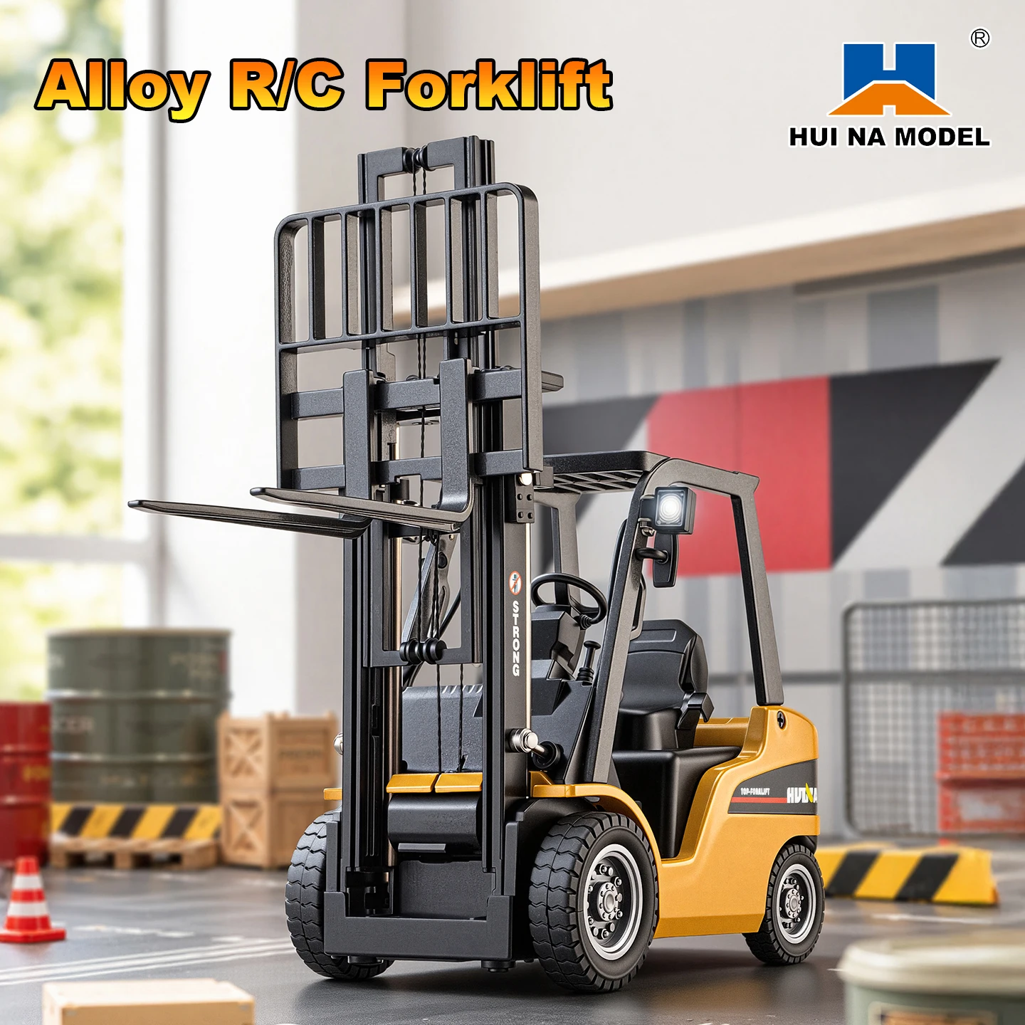 HUINA 1/50 2.4G 12CH Remote-controlled Forklift Mini Alloy RC Truck Simulation Engineering Vehicle Toys Car with Light and Sound