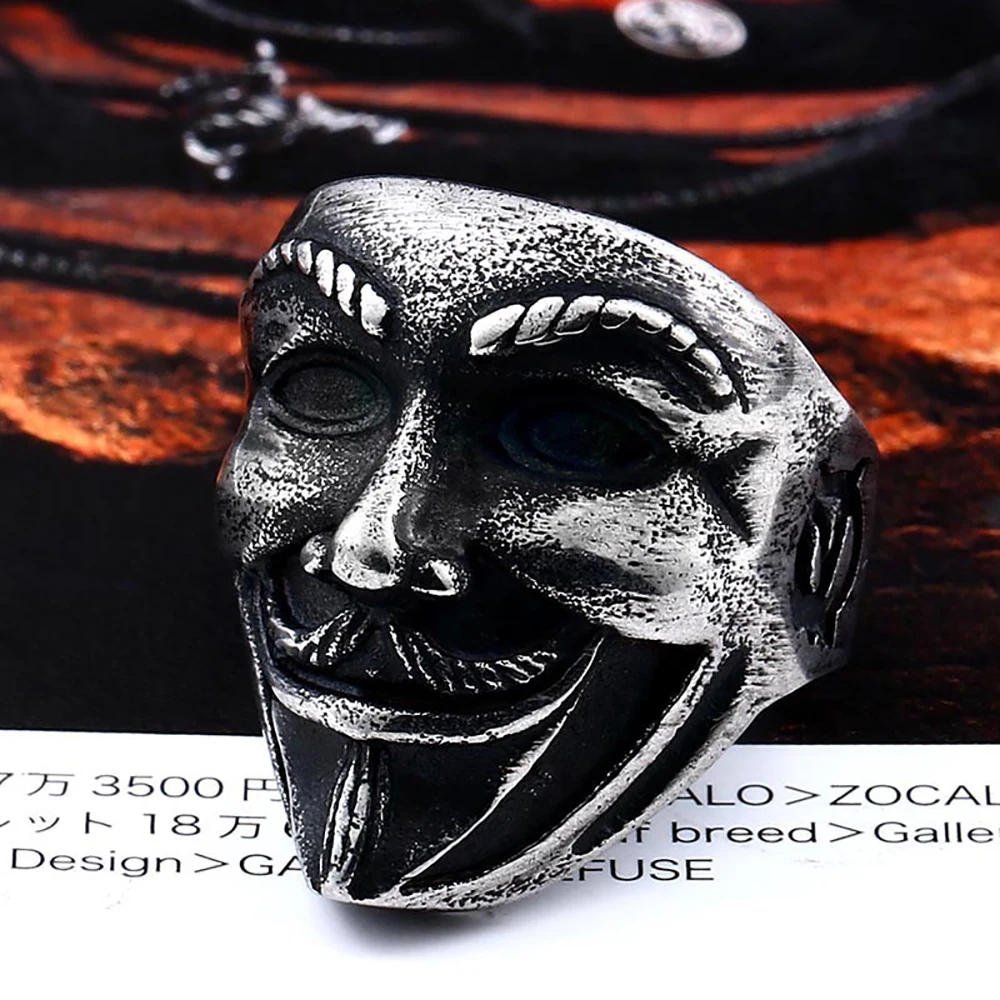 Vintage 316L Stainless Steel Clown Mask Rings For Men Women Biker Hip Hop Skull Ring Movie Fashion Party Jewelry Gift Wholesale