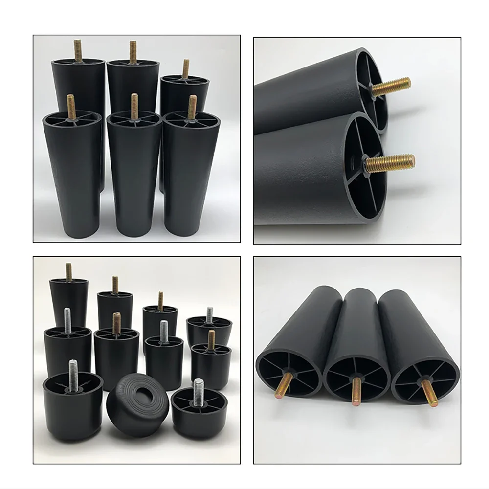 جولة مدبب الأسود البلاستيك أرجل قطع الأثاث قدم عالية 25-180 مللي متر المضادة للانزلاق وسادة للقدم مع M8 M10 موضوع عرقوب للأريكة وكرسي