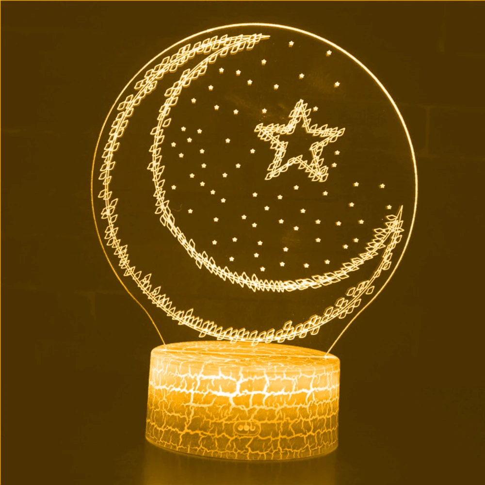 Lampka nocna LED Moon Star 3D lampa iluzoryczna 7 kolor zmieniające wystrój pokoju światła Eid Al Adha prezent dla dzieci nocna lampka nocna