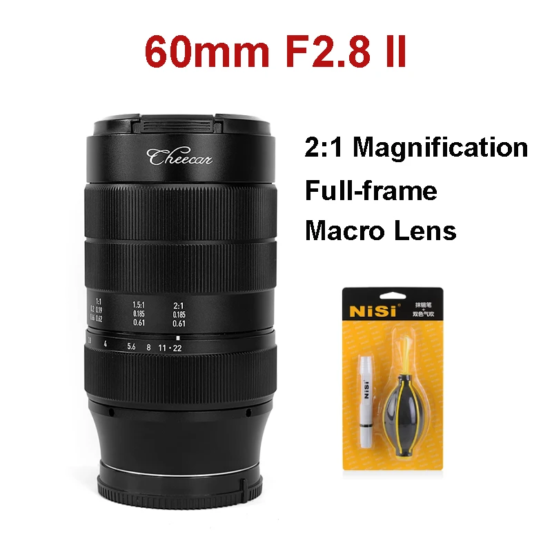 

Cheecar 60 мм f2.8 II полный каркас Масштабирование 2:1 макрообъектив для SONY E Canon RF EF-M Nikon Z Fuji XF M43 L Крепление камеры