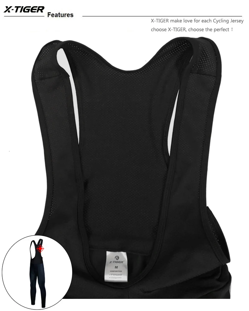 X‑TIGER Herren Radsport-Trägerhose 5D Coolmax Gel-Gepolsterte Lange Trägerhose Atmungsaktive Netzgurte Anti-UV Schnelltrocknende Rennradhose – Detail 9