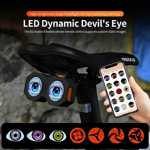 Imagen 1 del producto Espejo retrovisor para motocicleta y bicicleta, luces decorativas 3D, ojo de diablo dinámico, recargable por USB, Kit de adaptación de luz LED, GIF personalizado