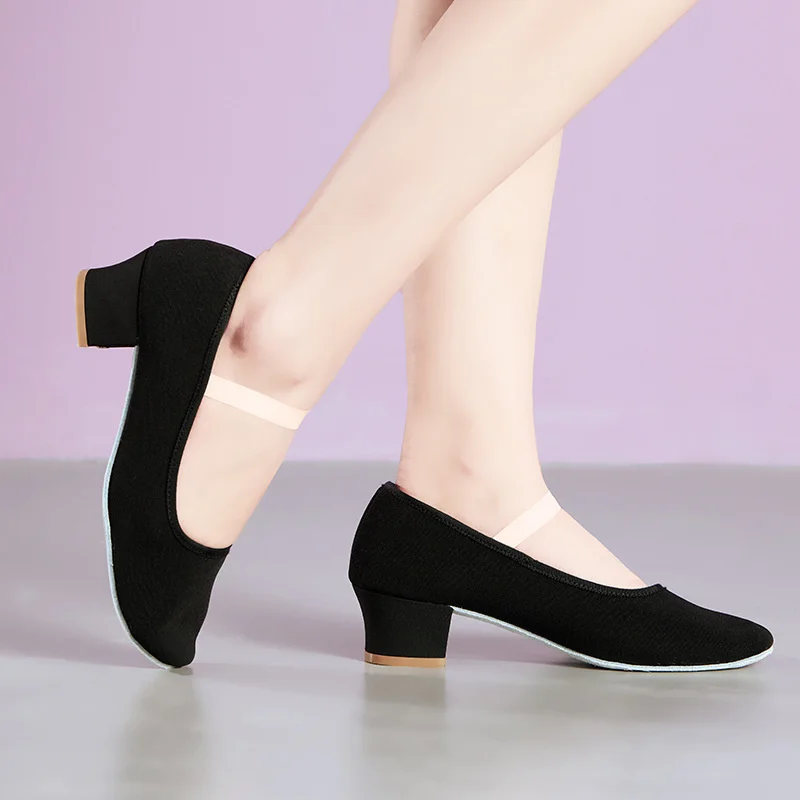 Wholesale High Quality Low Heel Black Fillister Head Cotton Canvas Character Dance Shoes